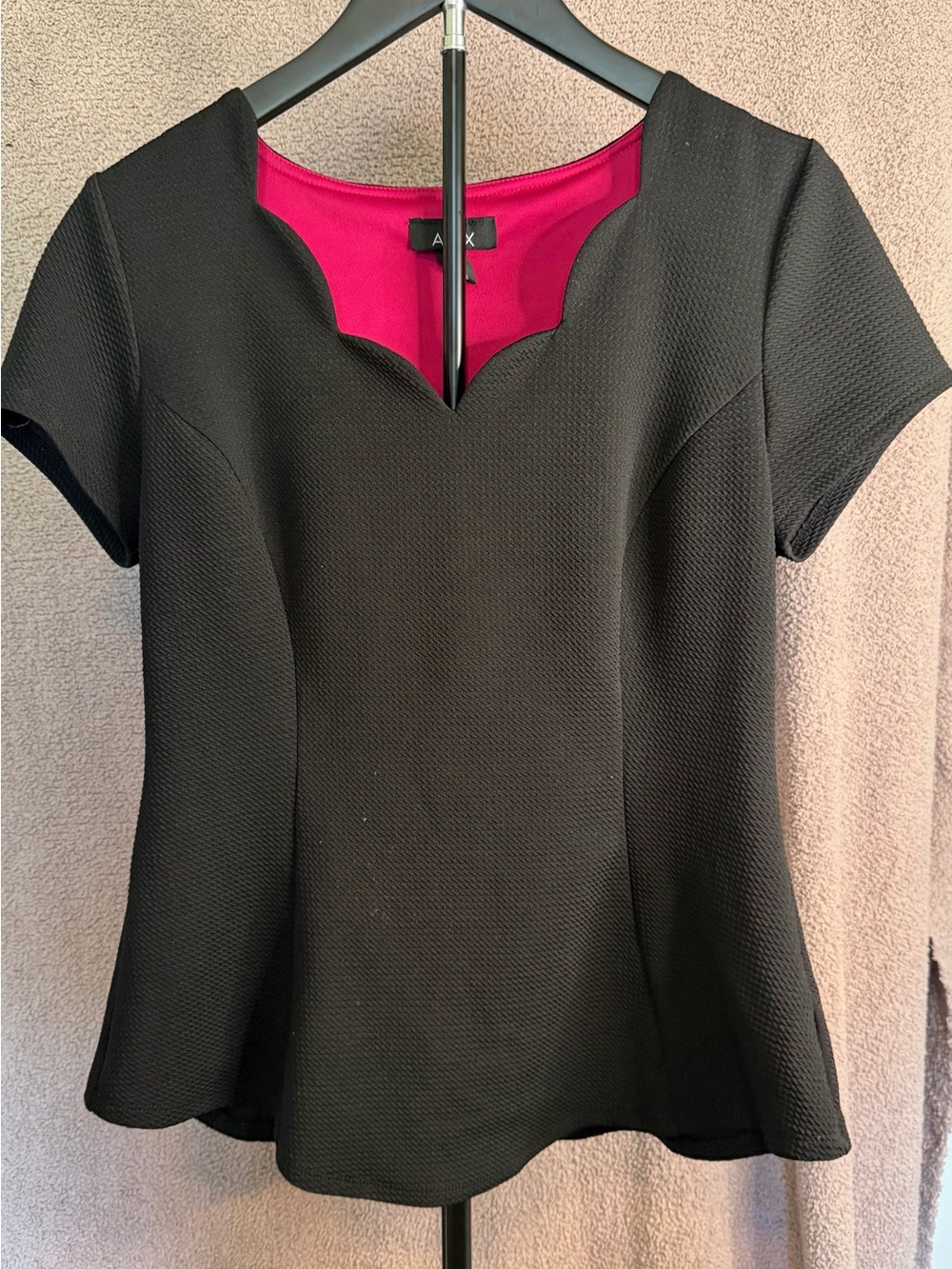 ALYX Black Textured Peplum Top Pink Lining Short Sleeve M
